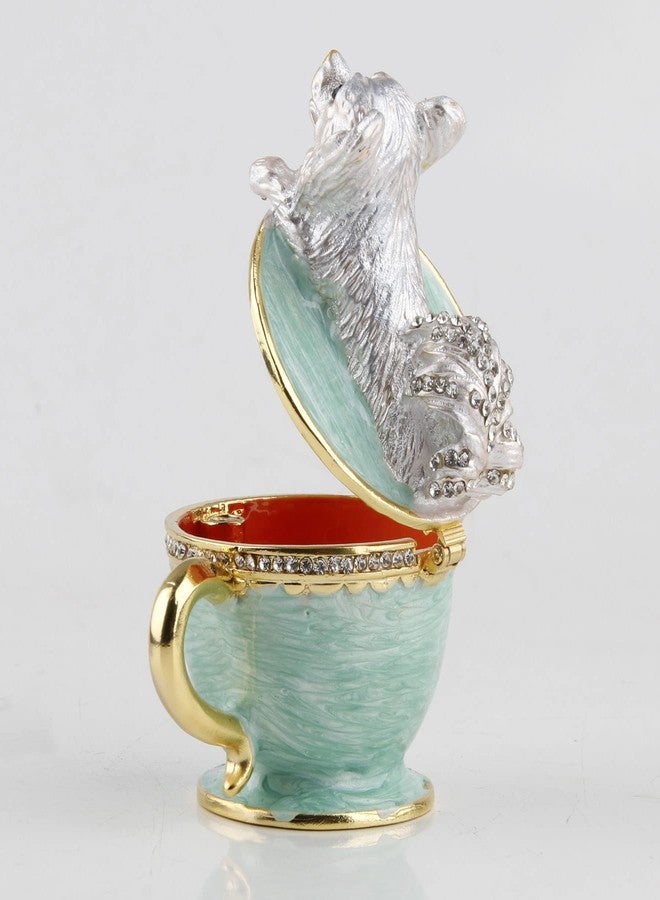 SEVENBEES Teacup Pet Puppy Dog Trinket Box Hinged Ring Holder Jeweled Painted Enameled Collectible Dog Animal Figurine Jewelry Holder Box - Image 4